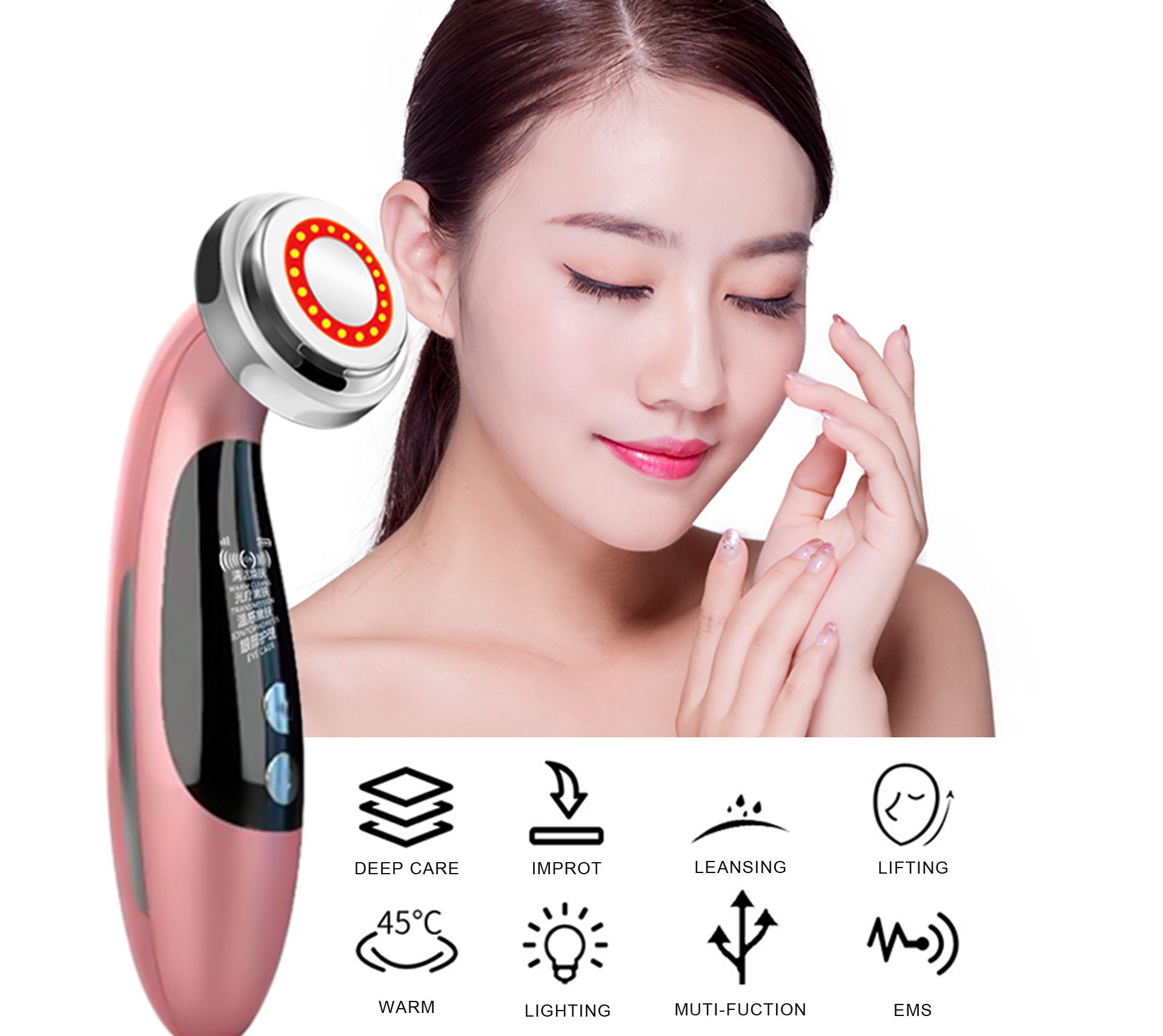 Massageador de beleza facial vibratório com microcorrente para aperto da pele para uso doméstico