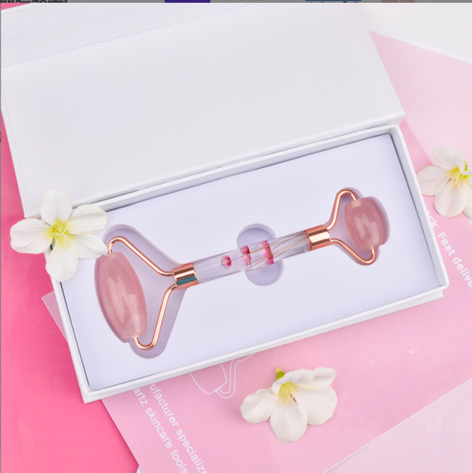 Rolo de jade massageador facial de quartzo rosa 3D para olhos faciais