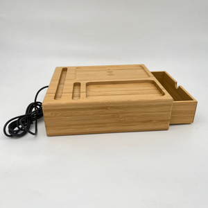 Carregador sem fio de bambu de madeira 10W com organizador de mesa para quarto 