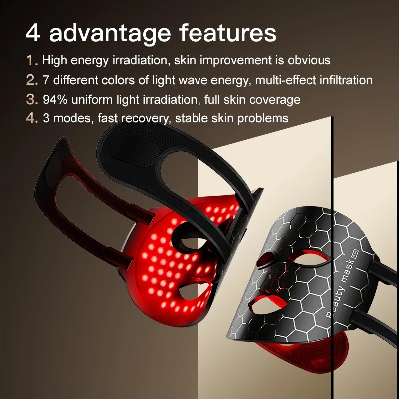 Beleza portátil 7 colorido terapia de luz LED de silicone máscara