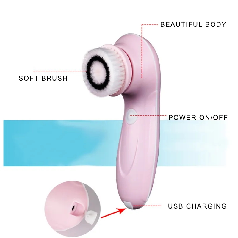 3 em 1 Limpador facial Brush de limpeza à prova d'água elétrica