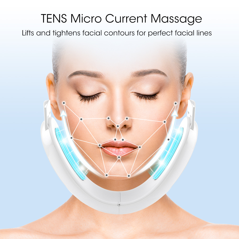 Dispositivo de levantamento facial com massageador facial elétrico com luz colorida em V