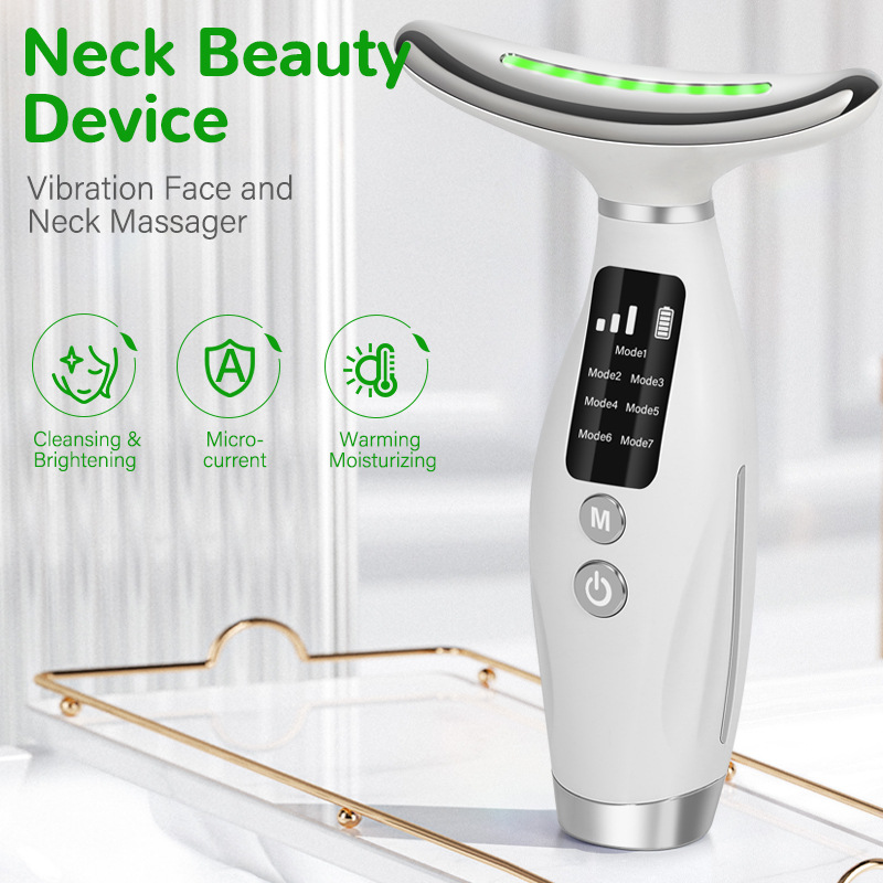 Ferramenta para cuidados com a pele, instrumento de beleza facial com luz de sete cores para massageador de pescoço