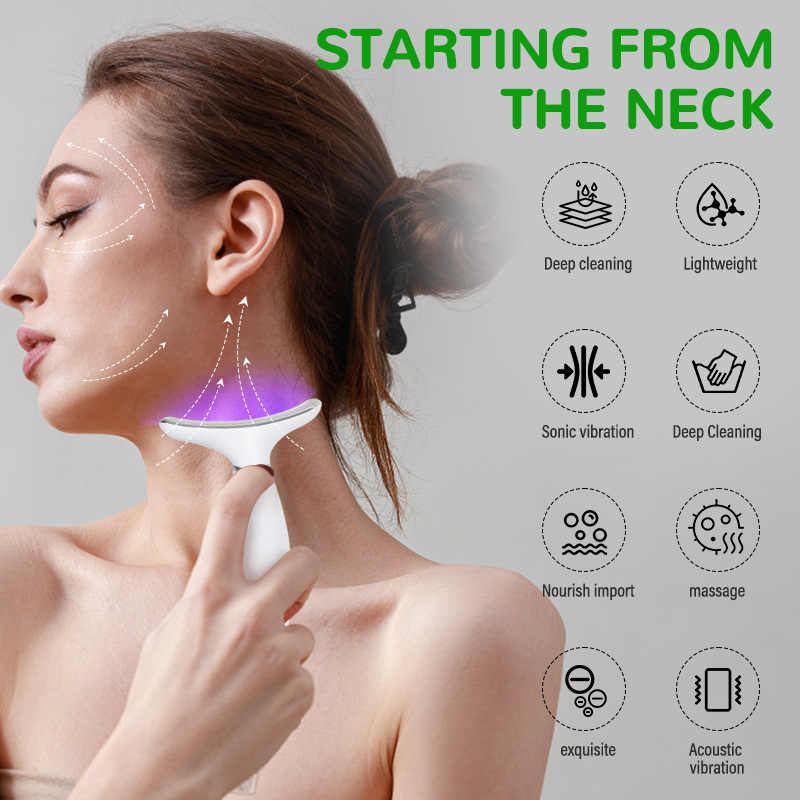 Ferramenta para cuidados com a pele, instrumento de beleza facial com luz de sete cores para massageador de pescoço
