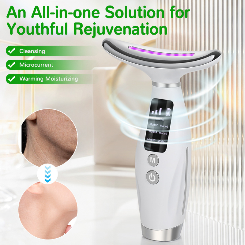 Ferramenta para cuidados com a pele, instrumento de beleza facial com luz de sete cores para massageador de pescoço