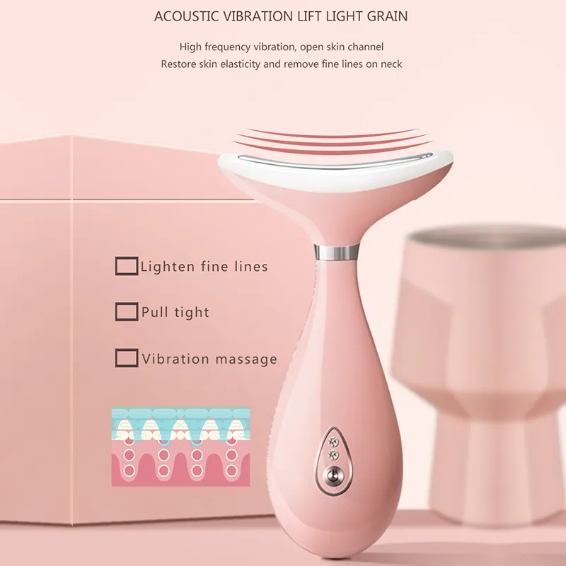 3 cores L ed Photon Therapy aquecimento instrumento massageador facial de pescoço