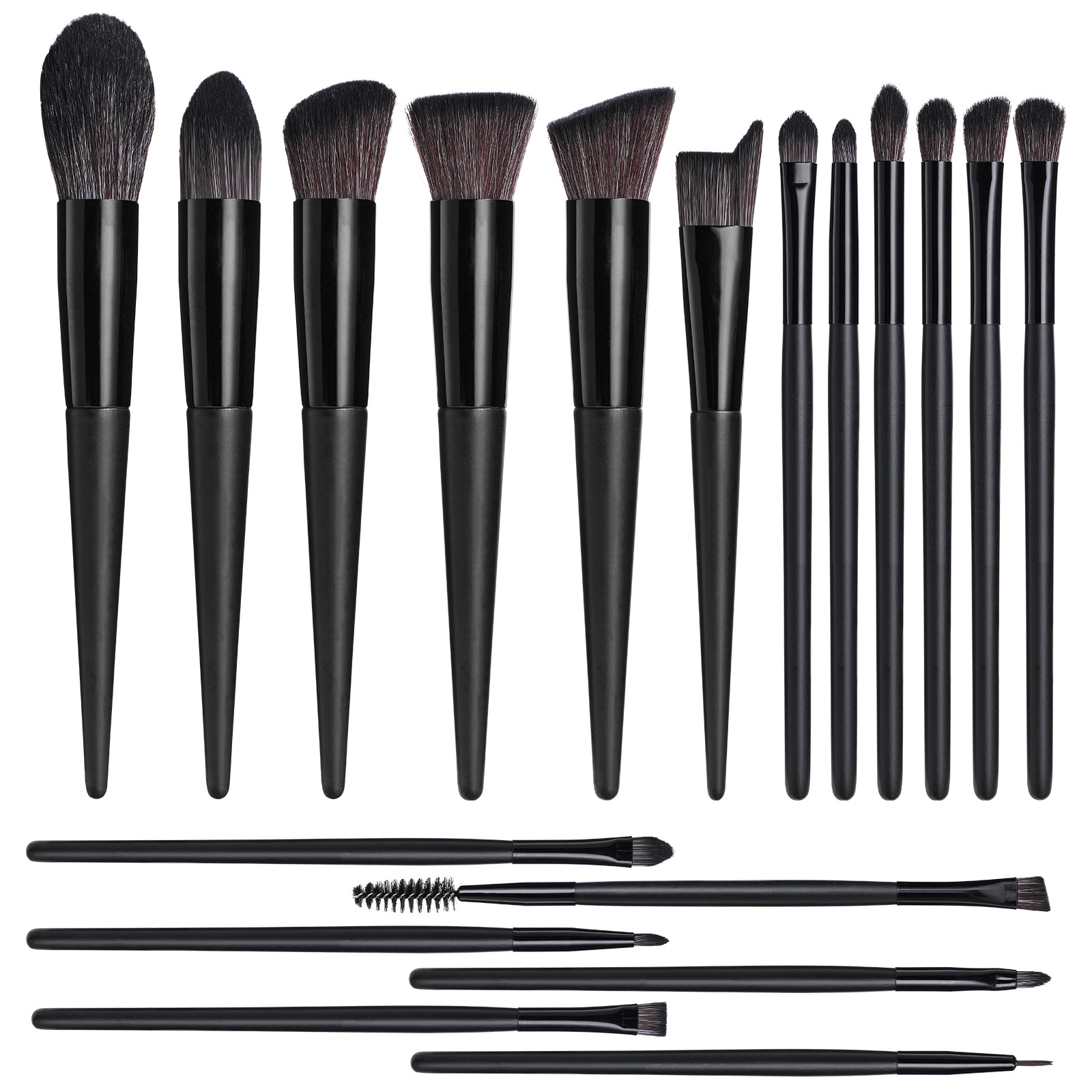 Conjunto de pincéis de maquiagem champanhe 18pcs com balde de armazenamento preto adequado para tratamento facial