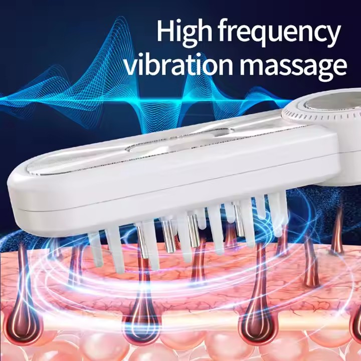 Escova de cabelo elétrica para massagem, aplicador de couro cabeludo Mino com luz azul vermelha