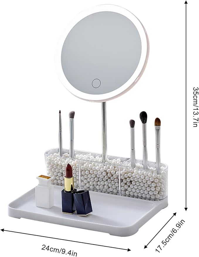 Espelho de maquiagem de mesa LED recarregável inteligente com controle de toque 